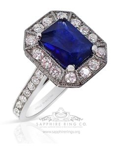 Blue Emerald cut sapphire ring 
