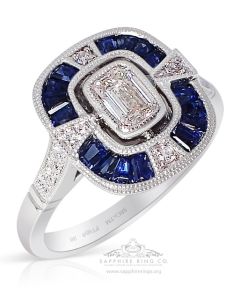 Platinum Sapphire & Diamond Ring, 0.33 ct Emerald cut GIA Certified E, VS-1