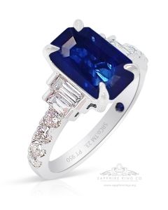 Natural Emerald Cut Platinum Sapphire Ring , 2.64 ct  Ceylon Sapphire GIA Certified