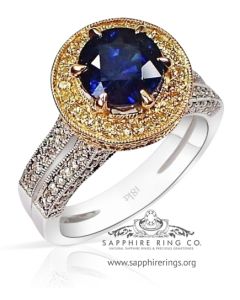blue sapphire and diamond ring yellow gold