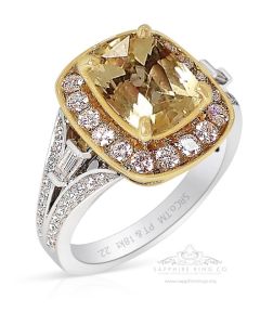 Unheated Yellow Sapphire Ring, 3.12 ct Platinum & 18kt Yellow Gold GIA Report