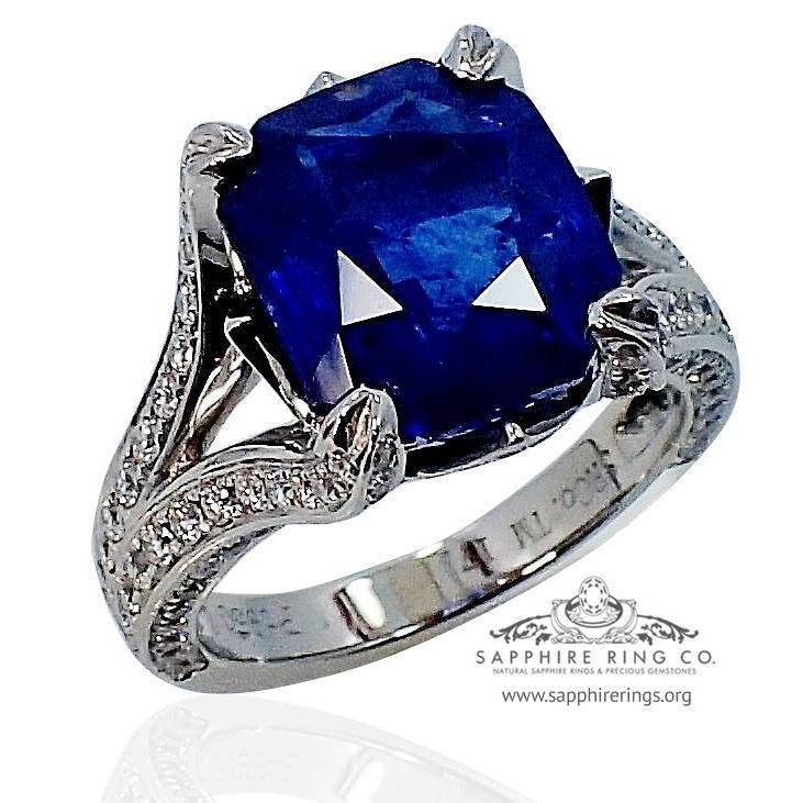 Blue Sapphire Cluster Engagement Ring With Princess Cut - GOODSTONE