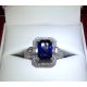 GIT Certified 18 kt White Gold 3.08 tcw Emerald Cut Blue Natural Sapphire and Diamond Ring  **