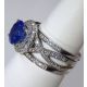 Blue Oval Cut Ceylon Sapphire ring and band-18 kt White Gold and Diamond