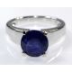 Round Blue Natural Ceylon Sapphire Ring-18 kt White Gold 3.20 ct 