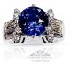 round blue sapphire diamond ring 18kt white gold