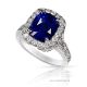 Vivid Blue Cushion cut sapphire and platinum ring