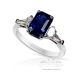 blue sapphire Emerald cut and diamonds ring