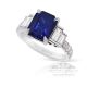 platinum blue sapphire Emerald cut engagement ring 