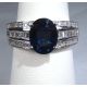Blue Oval Natural Sapphire 3.20 tcw-18 kt White Gold Diamond Ring 