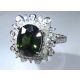 Green Oval Natural Sapphire 18 kt white gold ring