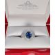 platinum and blue sapphire halo engagement ring
