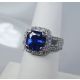 Blue Sapphire & Diamond Ring set with a Halo of Diamonds