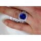 Natural sapphire ring, GIA & AIGS Certified 18 kt White Gold 5.41 tcw Blue Cushion Saphire and Diamond Rings