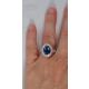 platinum and blue sapphire halo ring