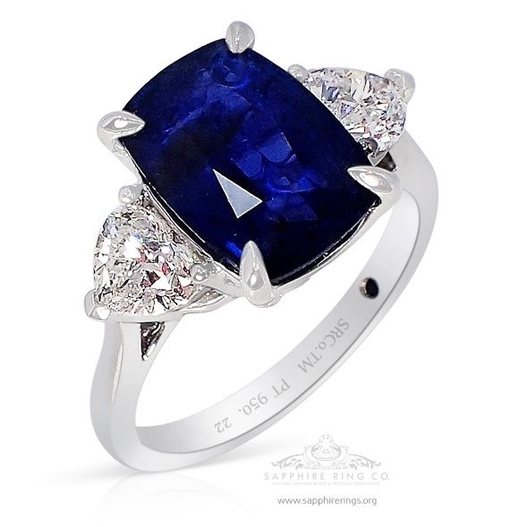 Three stone moissanite ring blue sapphire engagement ring set rose gol –  Ohjewel