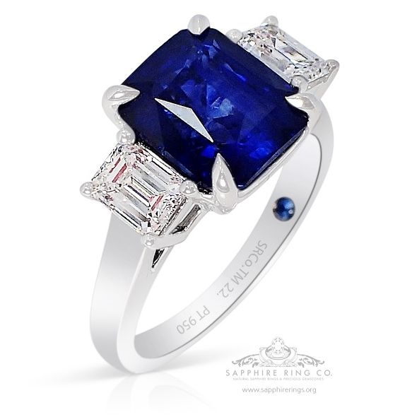 Sapphire Three Stone Ring / Sapphire and Diamond / September Birthston —  GemTreasureHunter