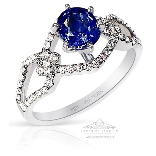 Untreated Blue Sapphire & Diamond ring - 1.07 ct 18kt