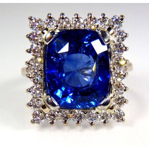 Natural Blue Ceylon Sapphire Ring-18 Kt White Gold 8.52 Ct