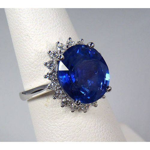 Blue sapphire ring-platinum 7.40 tcw Oval Cut 