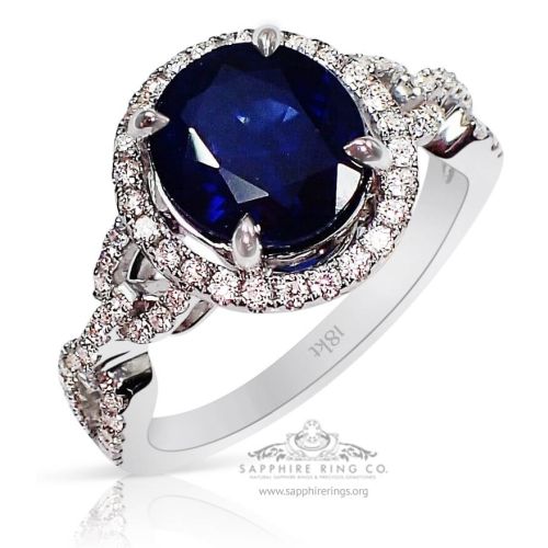 Natural Blue Ceylon Sapphire  Ring -18kt 3.14 ct GIA