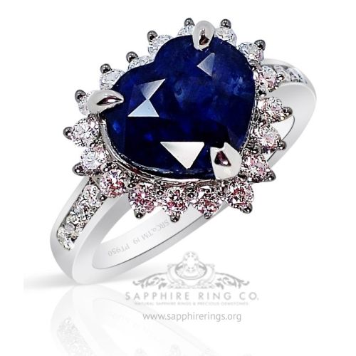 Heart cut sapphires and diamond ring