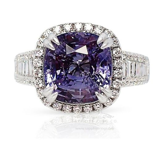 purple sapphire Cushion cut ring