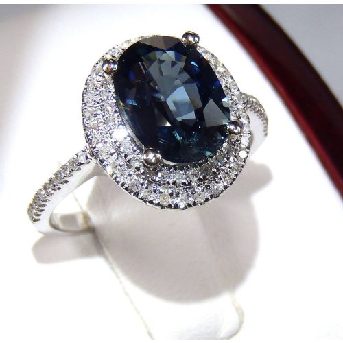 GIA Certified 18 kt White Gold Natural 2.32 tcw Blue Oval Sapphire and Diamond Ring  ( SOLD )