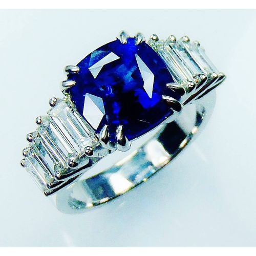 Blue Cushion Sapphire engagement ring 