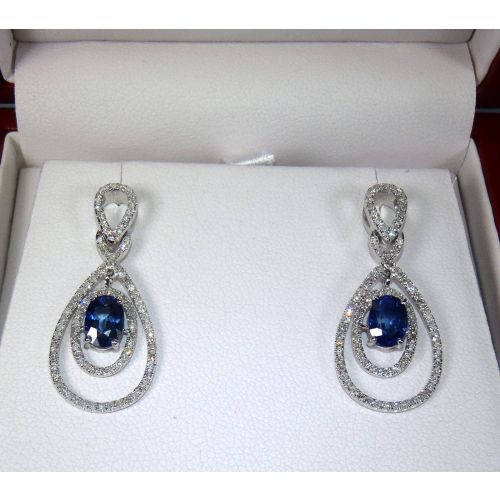 GIA Certified 18 kt white gold 3.49 tcw oval blue natural sapphire and diamond earrings **