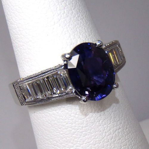 GIA 18 kt White Gold 3.71 tcw Blue Oval Cut Natural Ceylon Sapphire and Diamond Ring (Sold)