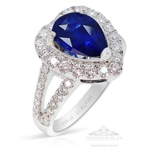 18kt White Gold Natural Sapphire Ring, 2.40 ct Pear Cut GIA Certified 
