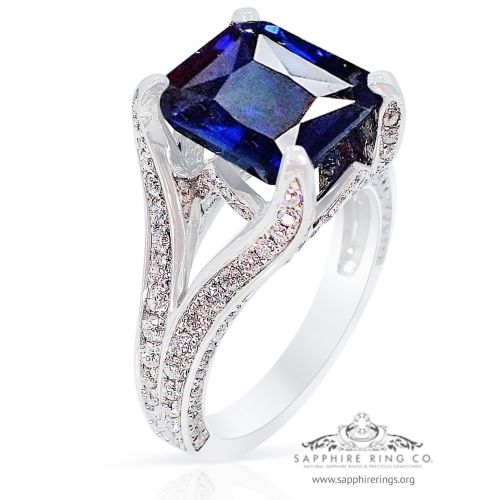 Sapphire Platinum Ring, Blue Asscher 6.67 ct - GIA Certified 