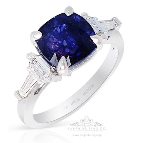 Unheated Color Change Sapphire Ring, 3.57 ct Platinum GIA