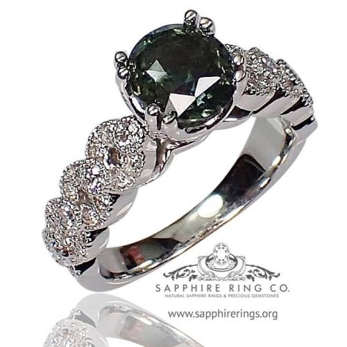 green sapphire engagement ring for diamond side stones