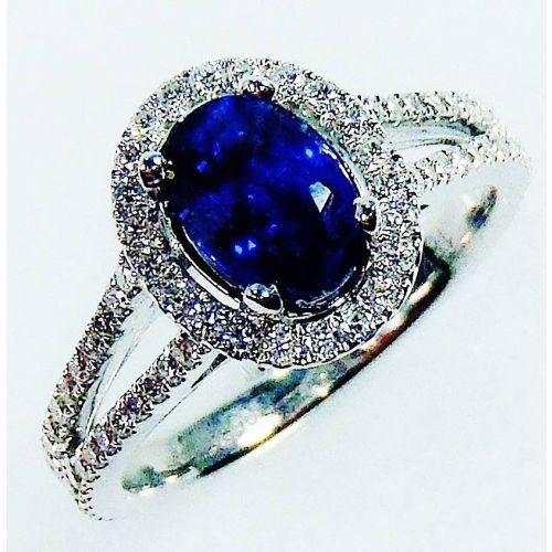 Blue sapphire ring, Untreated 1.56 ct Oval Cut Natural Ceylon Sapphire & Diamond Ring GIA G. G Appraisal $5914.13