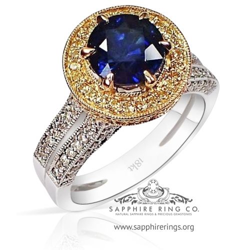 blue sapphire and diamond ring yellow gold