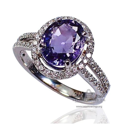 Purple-Violet Natural Sapphire and diamonds ring