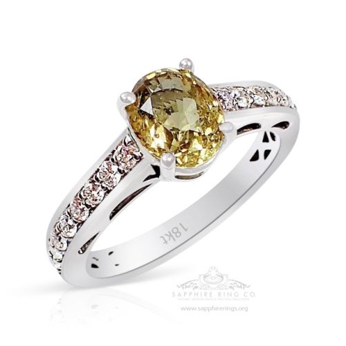 Yellow Oval  Sapphire and Diamond Ring-Untreated Certified 18kt 