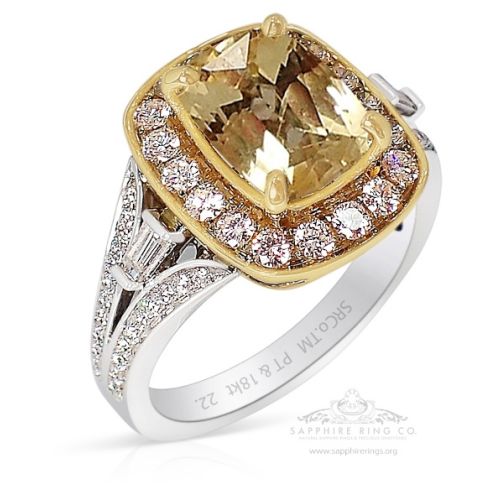 Unheated Yellow Sapphire Ring, 3.12 ct Platinum & 18kt Yellow Gold GIA Report