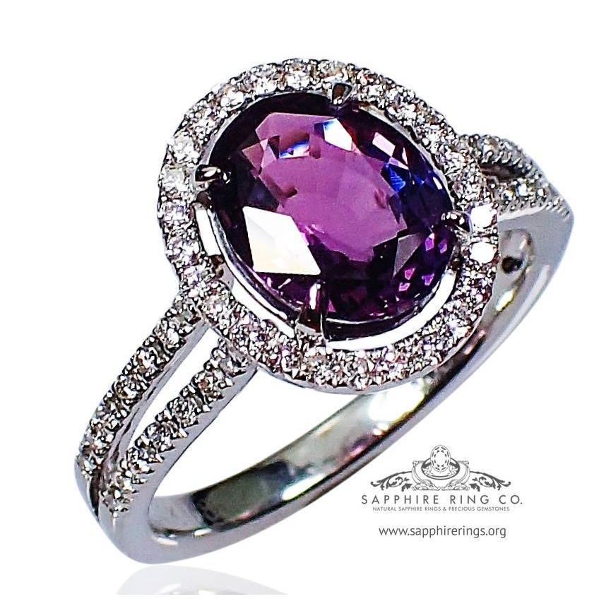 2.58 Ct Purple Sapphire -14kt Oval Cut-Diamond Ring