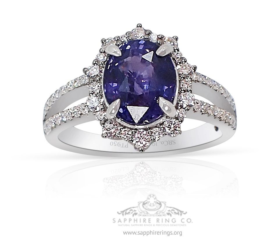 violet blue sapphire and diamond engagement ring