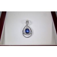 Blue Sapphire and Diamond Pendant-18 kt white gold