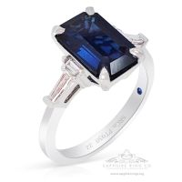 Natural Emerald Cut Sapphire Ring, 3.28 ct Platinum GIA Certified 