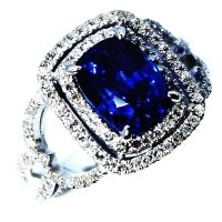 Cushion cut blue sapphire ring