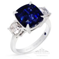 Unheated 3 Stone Sapphire Ring, 5.11 carat Vivid Blue GIA Certified x 3