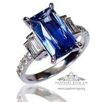 Emerald Cut platinum sapphire  ring