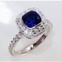 Blue Cushion Diamond Ring 