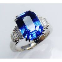 GIA  Certified Full Custom Made Platinum 8.54 tcw Blue Emerald Cut Natural Ceylon Sapphire & Diamond Ring   * GIA G. G Apprasial Value $88,474.63.