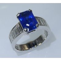 Blue Emerald Ceylon Sapphire 5.02 tcw-Platinum and Diamond Ring 